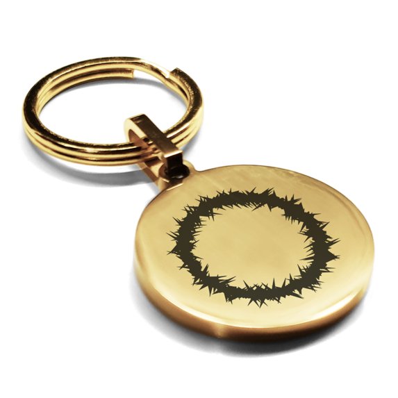 Stainless Steel Religious Crown of Thorns Round Medallion Keychain Circle Ring