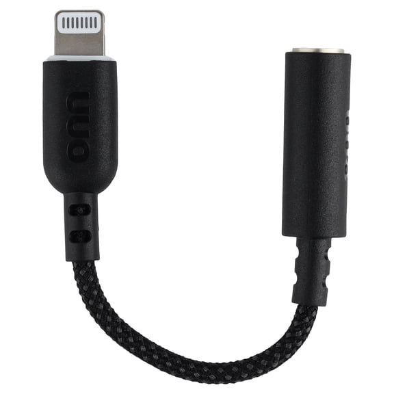 onn Braided Lightning to 3.5 mm AUX Adapter, Black