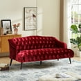 thumbnail image 3 of FFH 3-Seater Velvet Lounge Sofa with Tufted Backrest & Deep Seat Cushion, Comfy Upholstered Couch with Wood Legs, 73.25"*33.25"*32.5", 3 of 9