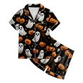 thumbnail image 4 of Leey-World Halloween Pajamas Toddler Toddler Kids Little Girls Halloween Satin Pajamas Pumpkin Short Sleeve Button Down Sleepwear Pjs Set, 4 of 5