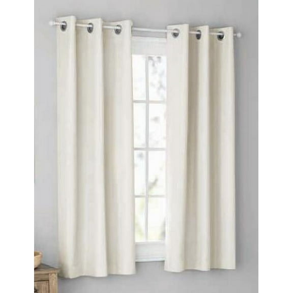 Mainstays Olan Ivory Blackout Curtain Panel Pair, 2-Pack, Grommet Top, Textured Solid, 37" x 63", Room Darkening Drapes for Bedroom