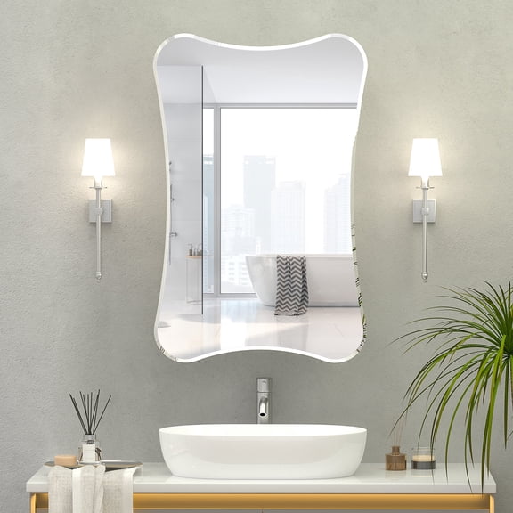 Hironpal Beveled Edge Medicine Cabinet with Mirror,20" x 30" Frameless Bathroom Mirror Cabinet,Wall Mounted,White