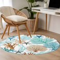 thumbnail image 5 of Coral Stars Round Area Rugs 3 ft, Summer Sea Teal Green Brown Corals Star Washable Small Area Rug with Non-Slip Sturdy Edge Binding Round Front Door Mat Floor Carpet for Entryway, 5 of 9