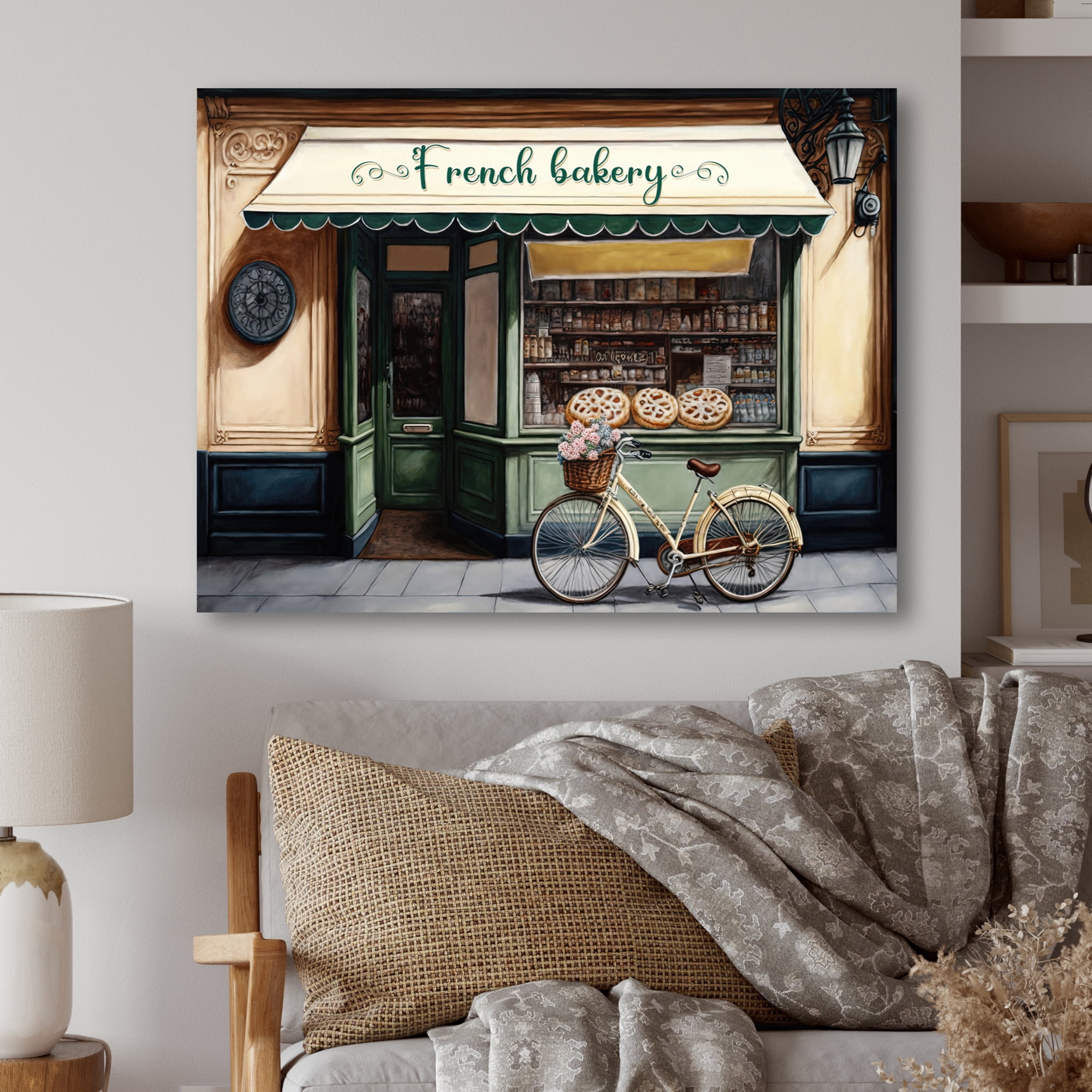 Designart Bicycle In Front A French Bakery V Canvas Wall Art