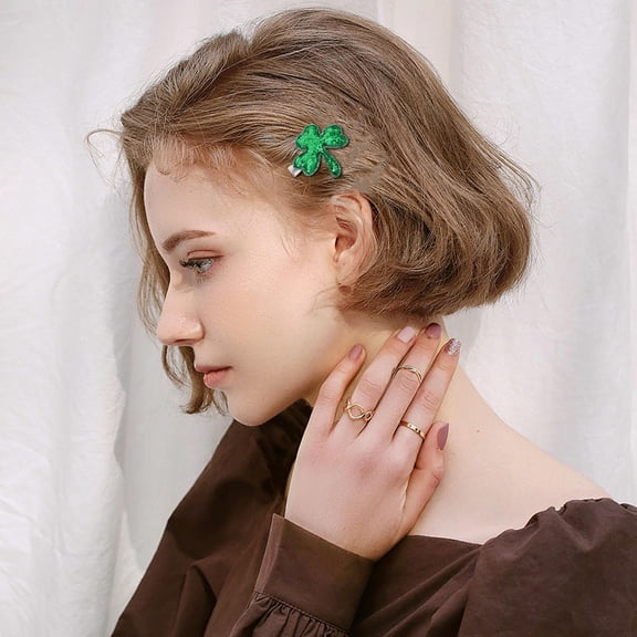 LOLIPPYY 6Pcs Alloy Shamrock Hair Clips Green Glitter Barrette for St Patricks Day Holiday Accessories