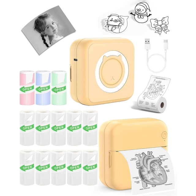Sticker Printer Print Pods Mini Printer with Rolls Sticky Papers Portable Sticker Maker Machine Thermal Label Maker Thermanote Phone Labeller for Photos Pictures Notes Graphics B