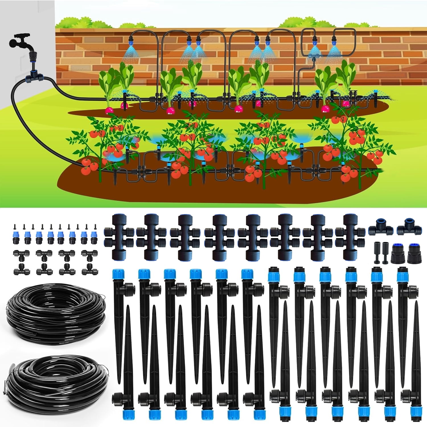 230FT Drip Irrigation System Kit, Automatic Garden Watering System for Plant 33FT 5/16" Tube + 197FT 1/4" Tube