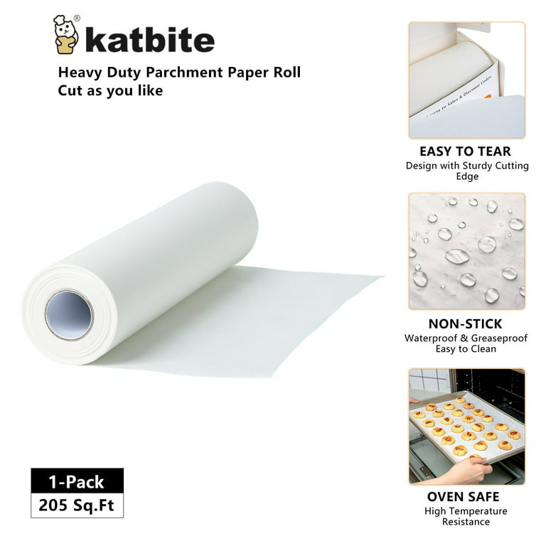 Katbite 15in x 242ft, 300 Sq.Ft Value Pack Parchment Paper Roll for Baking,  Parchment Baking Paper with Serrated Cutter, Heavy Duty & Value Pack