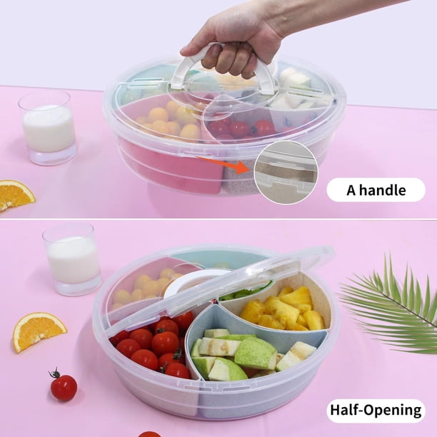 Bandeja Compartimentos Para Snacks - Organizador Portátil Con Tapa Para Verduras, Frutos Secos Y Dulces
