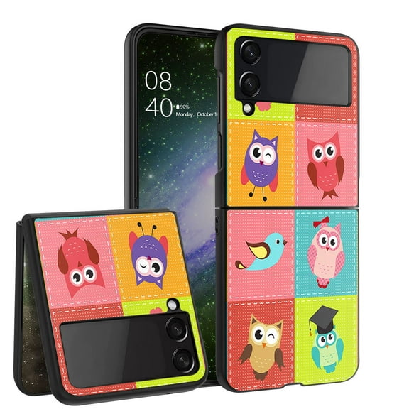 ANJ  Hard Protective Printed Case Cover Compatible with Samsung Galaxy Z Flip 4 - Patchwork Owls