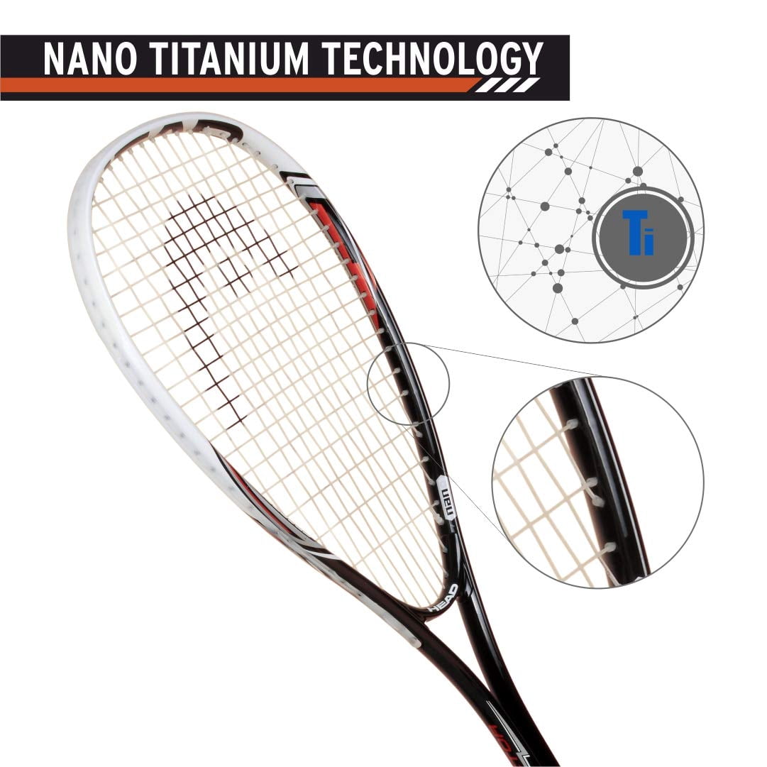 Head Nano Titanium Graphite Spector 2.0 Squash Racquet, Black & White | For Intermediate | String Pattern - 14/19 | Grip Size - 4; Contents : 1 Squash Racquet