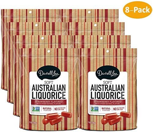 Soft Australian Strawberry Licorice 8-Pack - Darrell Lea 8 7oz Bags - NON-GMO, NO HFCS, Vegetarian & Kosher - America's #1 Soft Eating Licorice Brand!