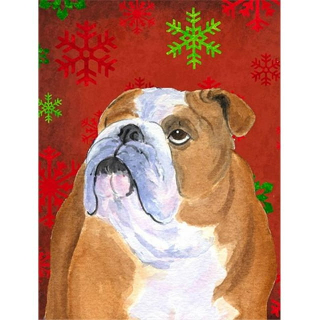 Carolines Treasures SS4698CHF 28 x 40 Po. Bulldog Drapeau de Noël en Anglais Flocons de Neige Rouges Taille Maison
