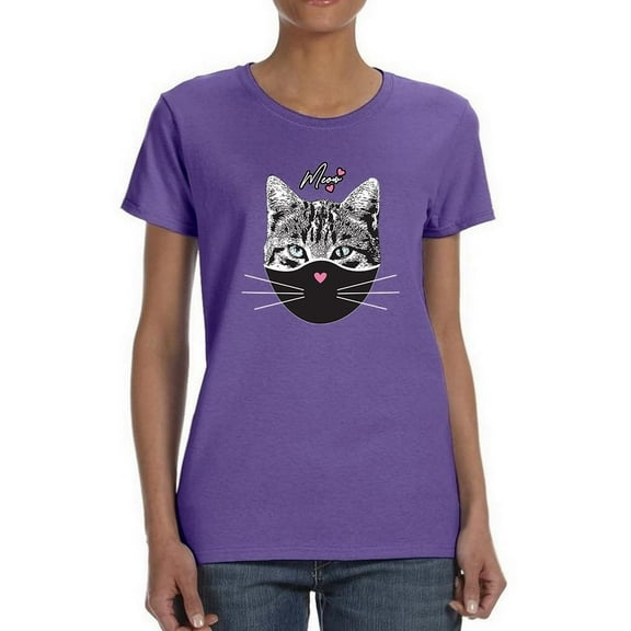 Masked Meow Cat Face Shaped T-Shirt Women -Image by Shutterstock, Female x-Large