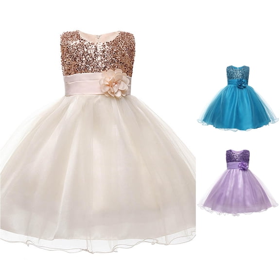 Kids Toddler Girls Dress Sparkly Sequin Bodice Tulle Ball Gown Dresses with Big Flower for Formal Celebration Cute Princess Dress