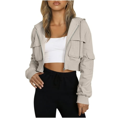 Makaor Womens Sweatshirts Jackets Fleece Collared Coat Solid Zipper Front Long Sleeve Outerwear Tops Clothes Pockets