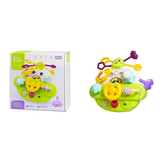 BUTOMKY Montessori Sensory Busy Board Rattle Toy - Handheld Steering Wheel with Pull String, Educational Grasping Travel Toy for 0-12 Months & Toddlers 18 Months , Gifts for Boys & Girls