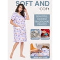 thumbnail image 3 of Casual Nights Women's Snap Front House Dress, Lightweight Short Sleeve Cotton-Poly Knit Duster Robe with Pockets, Mid-Calf, Floral Purple Medium, 3 of 6