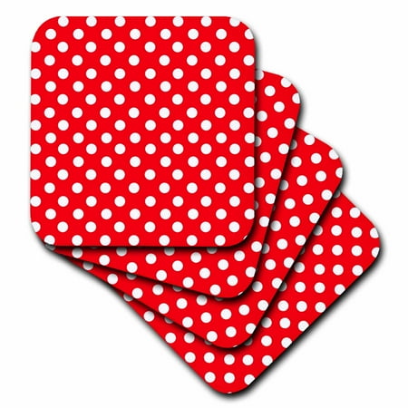 

3dRose White Polka Dots on Red - Classic Retro 50s style cute spots pattern Soft Coasters set of 8