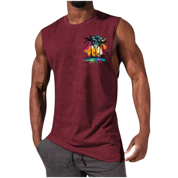 Camiseta Deportiva Suelta sin Mangas de Cuello Redondo de la Moda Casual de los Hombres para la Primavera Y el Verano