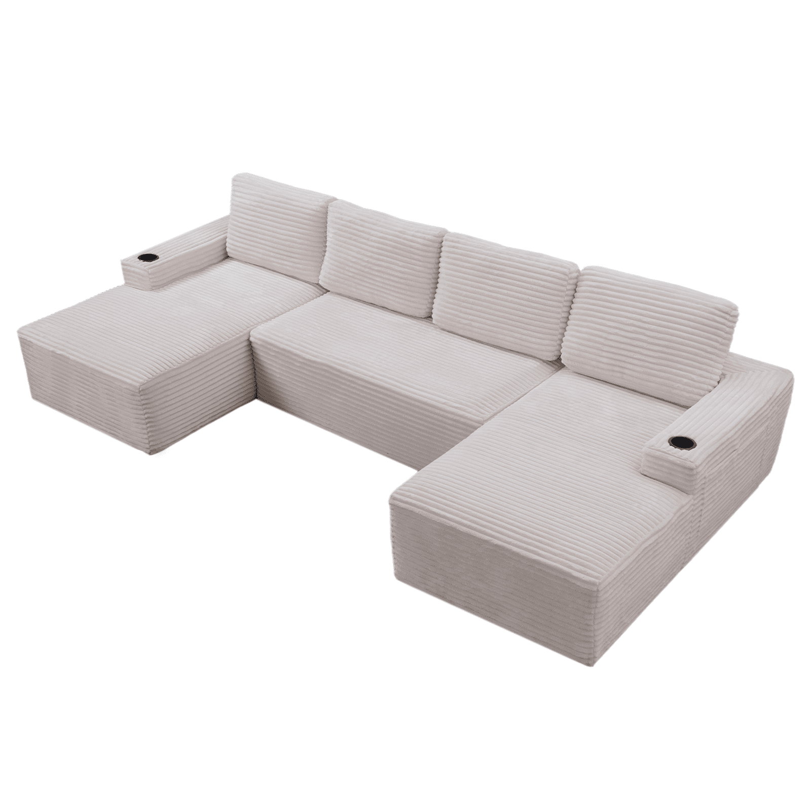 AISWORD 133.4" U-Shaped Modular Sectional Sofa, Corduroy Cloud Couch with Cup Holders & Side Pockets, Boneless Deep Seat Sleeper Chaise, No Assembly Required, White