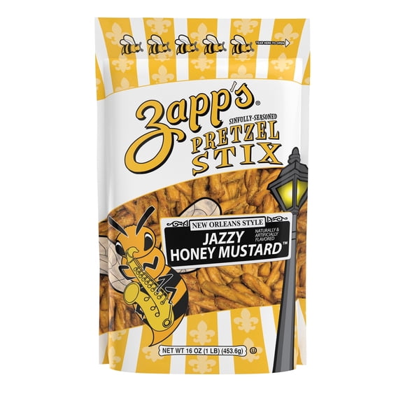 Zapp's Sinfully Seasoned Jazzy Honey Mustard Pretzel Stix, 16 oz. - Pack of 6