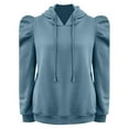 thumbnail image 5 of UJNDER Women's Hooded Sweatshirt Solid Color Drawstring Puff Sleeve Pullover Long Sleeve Casual Winter Blue L, 5 of 6