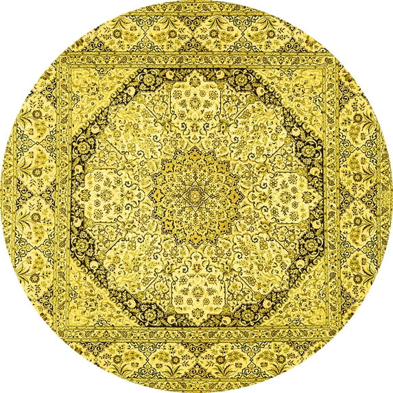 Ahgly Company Indoor Round Medallion Yellow Traditional Area Rugs, 7' Round