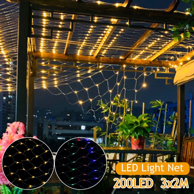 Net Mesh Lights IP44 200 LED 9.8 x 6.6ft Enchufe a prueba de agua en cadena de luces de hadas con 8 modos de iluminaci贸n Cadena de luces para Bush Xmas Garden Wedding Party, blanco c谩lido
