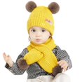 thumbnail image 1 of Kids Hat Blue Baby Autumn Winter Cute Star Moon Pattern Hat Cap Scarf Set with Ear Protection, 1 of 5
