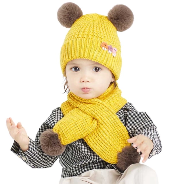 Kids Hat Blue Baby Autumn Winter Cute Star Moon Pattern Hat Cap Scarf Set with Ear Protection