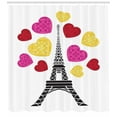 thumbnail image 3 of Eiffel Tower Shower Curtain, Beaming Colorful Hearts Valentine's Day Theme, Fabric Bathroom Set with Hooks, 69W X 70L Inches, Magenta Mustard Ruby and Charcoal Grey, by Ambesonne, 3 of 3
