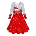 thumbnail image 3 of 4- 12Y Girls Christmas Long Sleeve Twirly Dresses Little Girls Casual Party Dress Holiday Xmas Floral Pleated Midi Dresses, 3 of 4
