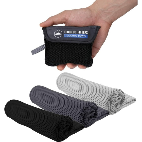 Tough Outdoors Cooling Towels - 3 Pack Set, Black, Polyester - Ideal for Summer Heat, Athletes
