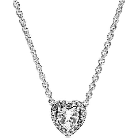 PANDORA Elevated Heart Cubic Zirconia Pendant Adjustable Chain Necklace, Sterling Silver, 18"