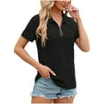 thumbnail image 5 of Annhoo Summer Womens Short Sleeve Tops Casual Solid Color Zipper Neck Blouses Loose Soft Going out T Shirts, 5 of 5