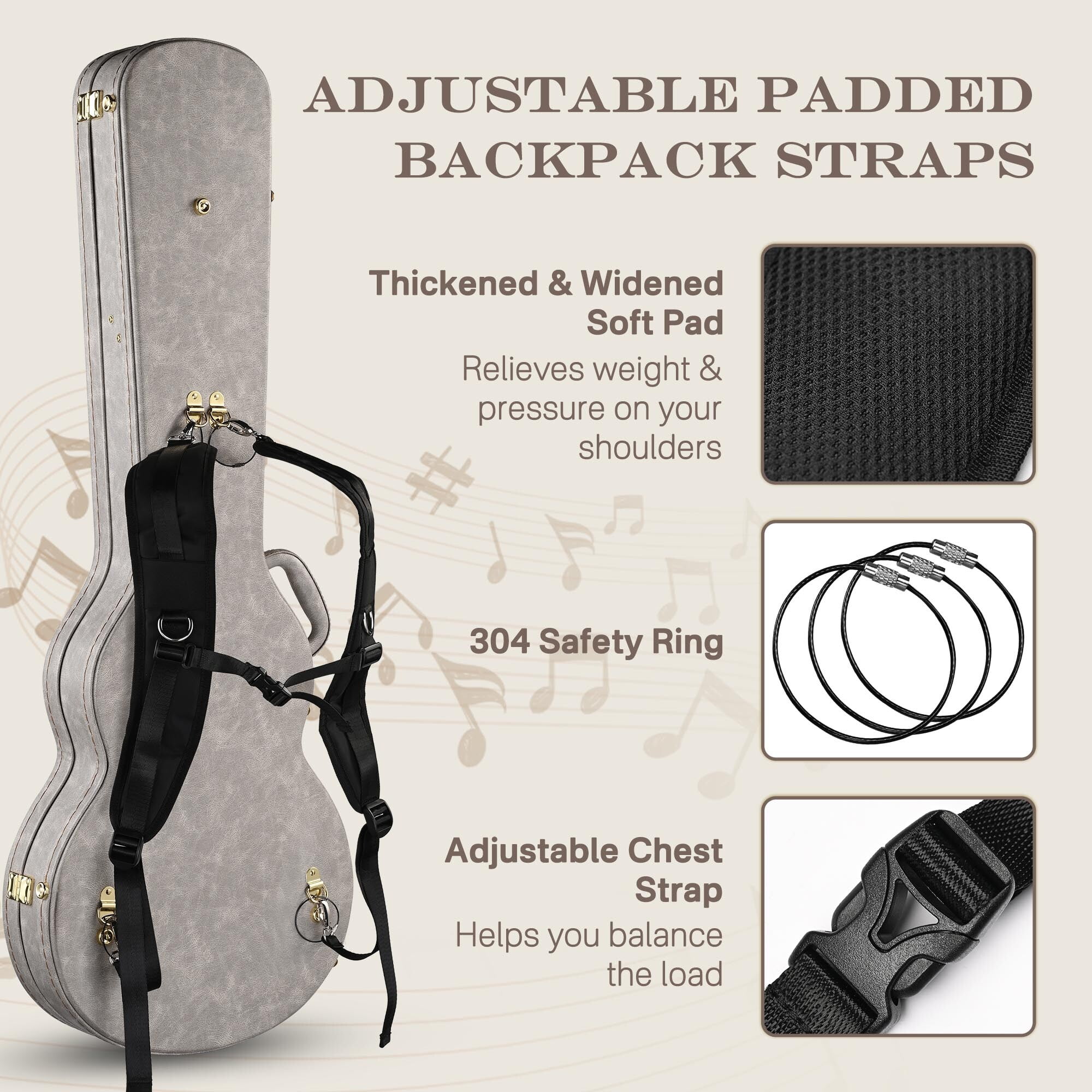 Yescom Les Paul Electric Guitar Hard Case with Backpack Strap & Folding Stand Fits for LP Style, Groove Series Sonic Silver