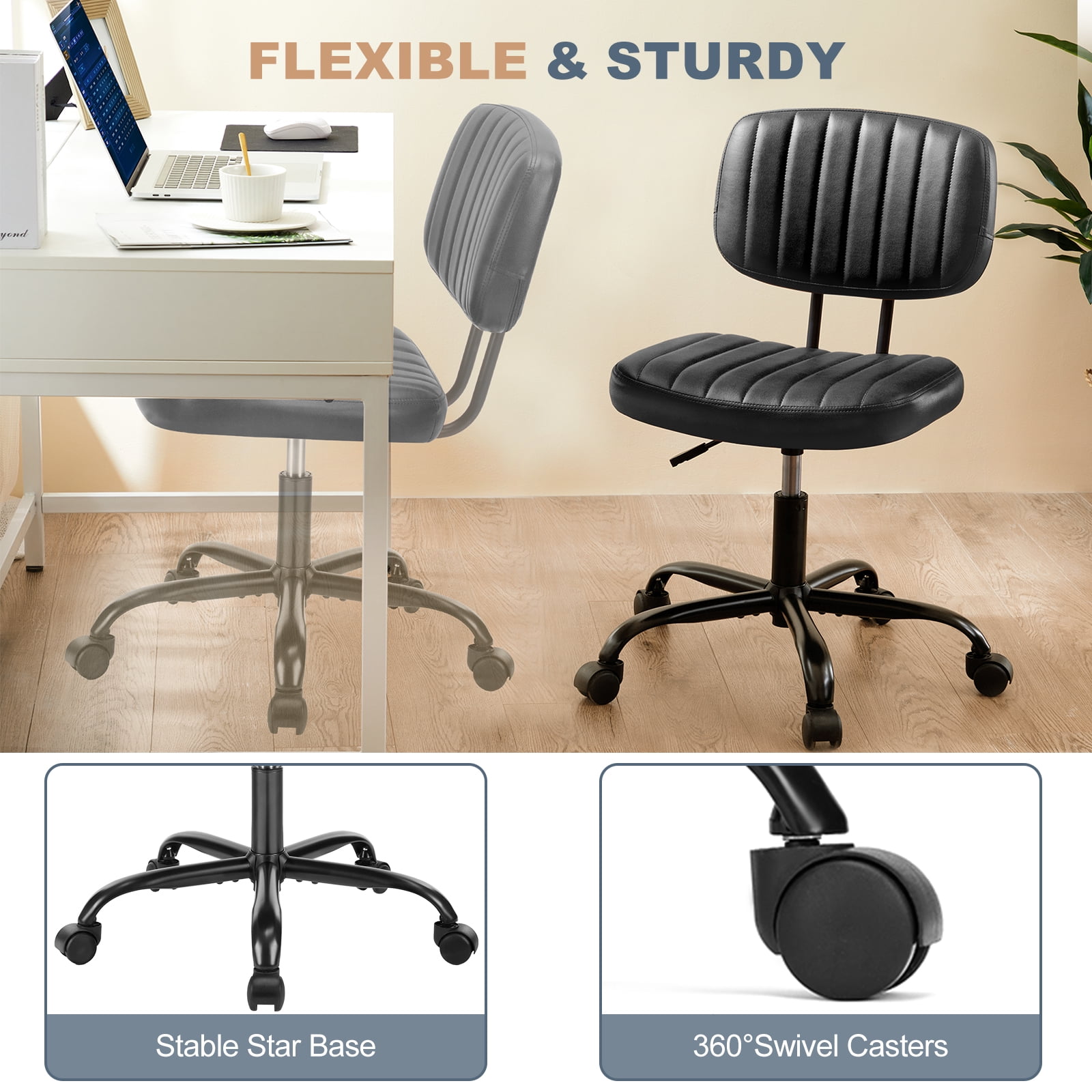 MAYEERTY Ergonomic Mid-Back Executive Office Chair Swivel Computer Desk Task Chair, Black