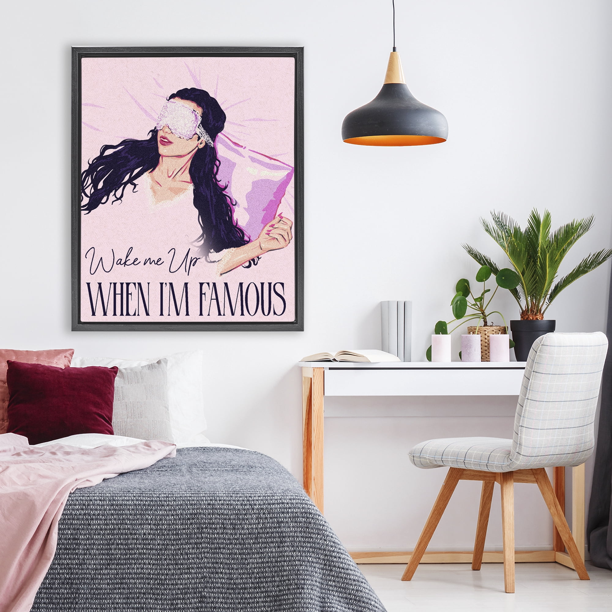 Stupell Industries Wake Me Up When Famous Black Framed Floater Canvas Wall Art, design by Ziwei Li