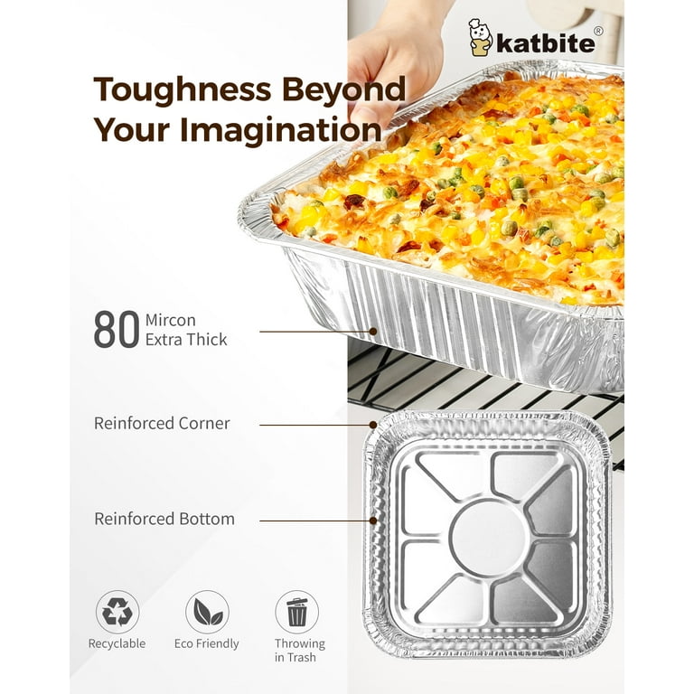 katbite 9x13 Half Size Aluminum Foil Pans, Disposable 10 Pack Baking Pans,  Square Aluminum Baking Pans, Foil Pans Great for Cooking, Heating, Storing,  Prepping Food