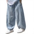 thumbnail image 2 of GiLiling Baggy Jeans for Boys, Wide Leg Elastic Waist Y2K Vintage Wash Denim Pants, Loose Cargo Street Style with Pockets (Light Blue, 18-24 Months), 2 of 8