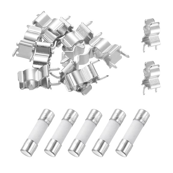 Uxcell 5pcs 12A 250V Slow Blow Ceramic Fuse, 12Amp Cartridge Time Delay Fuses 5x20mm with 10pcs Clips