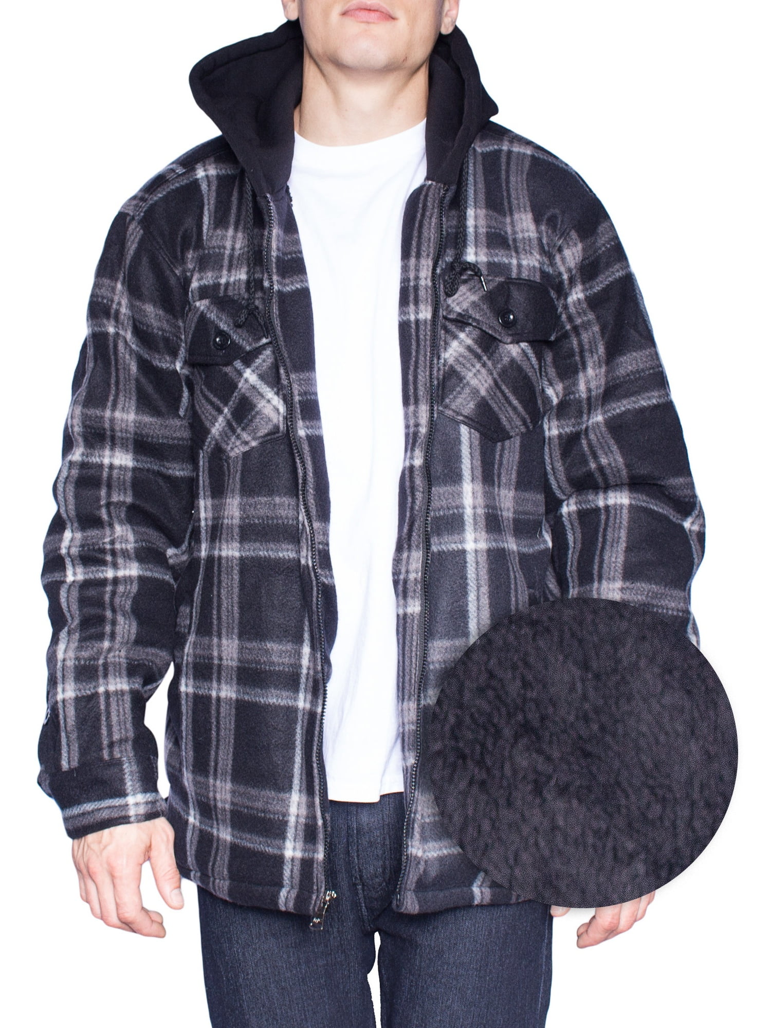 Visive Mens Heavy Flannel Shirt Jacket for Mens Big and Tall Zip Up Fleece W/Hood Size M 5XL