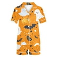 thumbnail image 5 of Yufatyle Women's Halloween Pajamas Set Collared Button Down Sleepwear Cute Ghost Spider Print Lounge Shorts Set Soft Homewear 2XL, 5 of 5