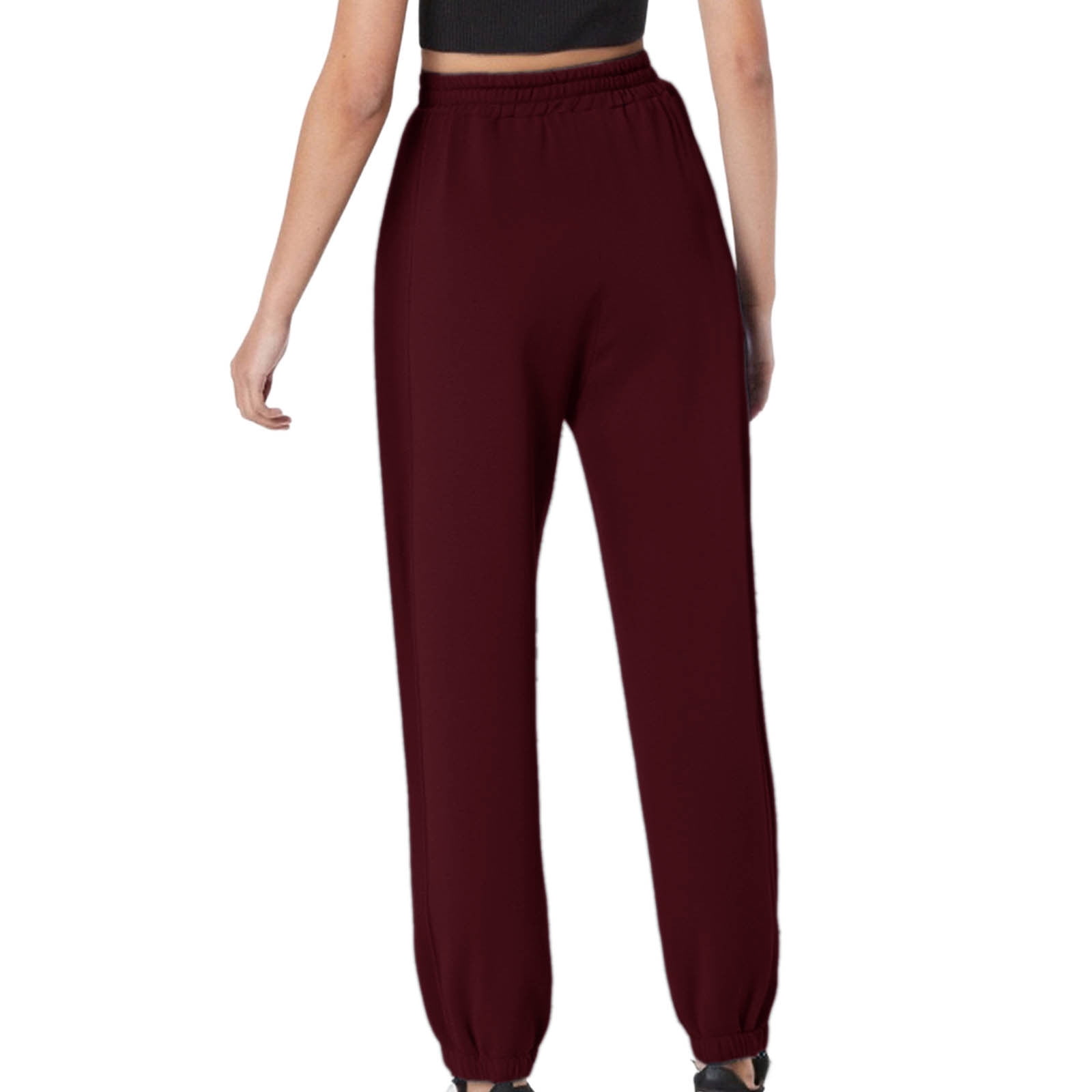 thumbnail image 2 of Womens Pants Elastic Waist Drawstring Side Pocket Straight Leg Cargo Sweatpants Black L 2 of 12