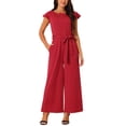 thumbnail image 1 of INSPIRAR CHIC Vestido Casual de Manga Corta con Volantes de Cintura Alta para Mujeres, Mono de Pierna Ancha XL Color Rojo Vino, 1 of 6