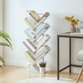 thumbnail image 3 of Tree Bookshelf, 9-Tier Bookcase Wooden Shelves, Floor Standing Storage Rack, for Display of CDs, Books in Living Room, Home Office, Wood Storage Rack for Bedroom, White, 3 of 17
