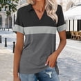 thumbnail image 2 of Women's Short Sleeve Polo Shirts Color Block V Neck Tunic Tops Fall Collar Dressy Casual Loose Blouses, 2 of 4