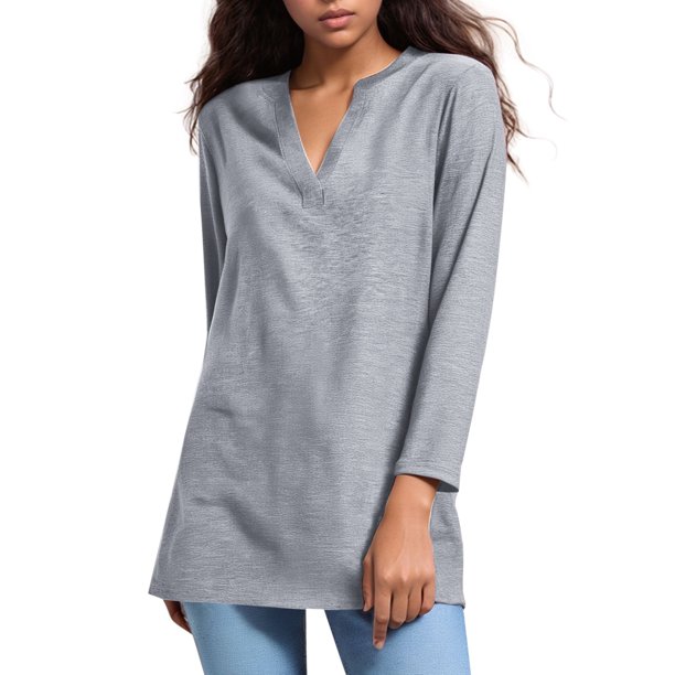Camiseta de mujer con cuello en V y manga 3/4 - Cintura con cordón, suave y transpirable, informal de primavera, fácil de cuidar