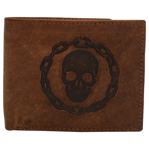 RFID Blocking Real Leather Slim Bifold Wallet Center ID Flap Window Engraved Logos Front Pocket Wallet for Men